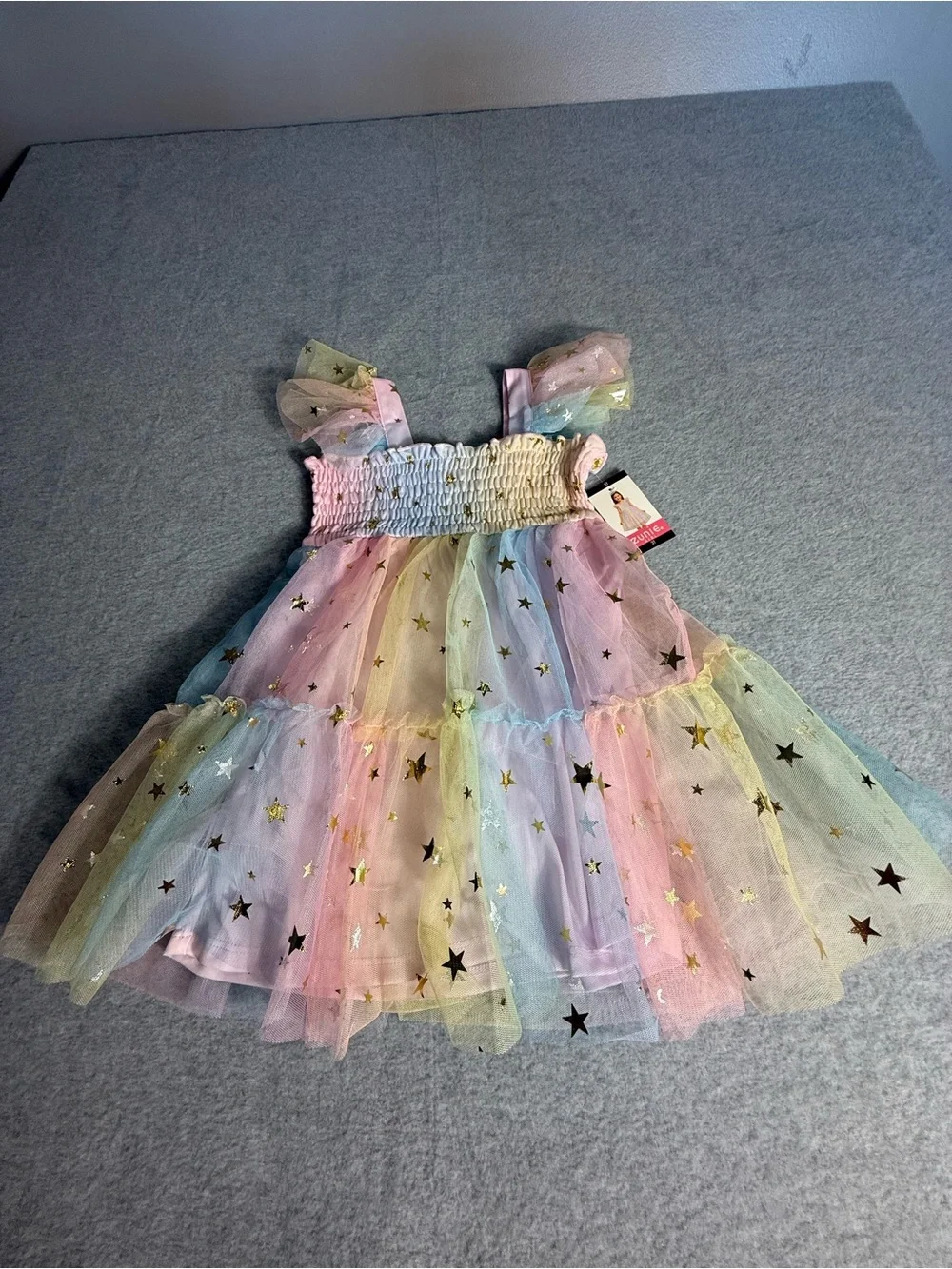 NWT Zunie Pastel Star Tulle Dress - Pink Blue Yellow Size 3T